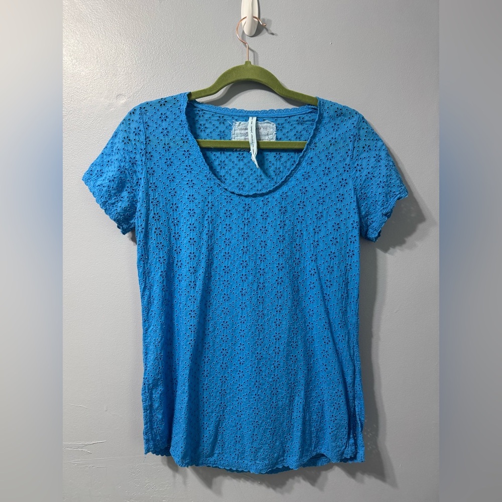 Vintage Johnny Was Blue‎ Floral Cut Out Blouse Women’s Size XS
